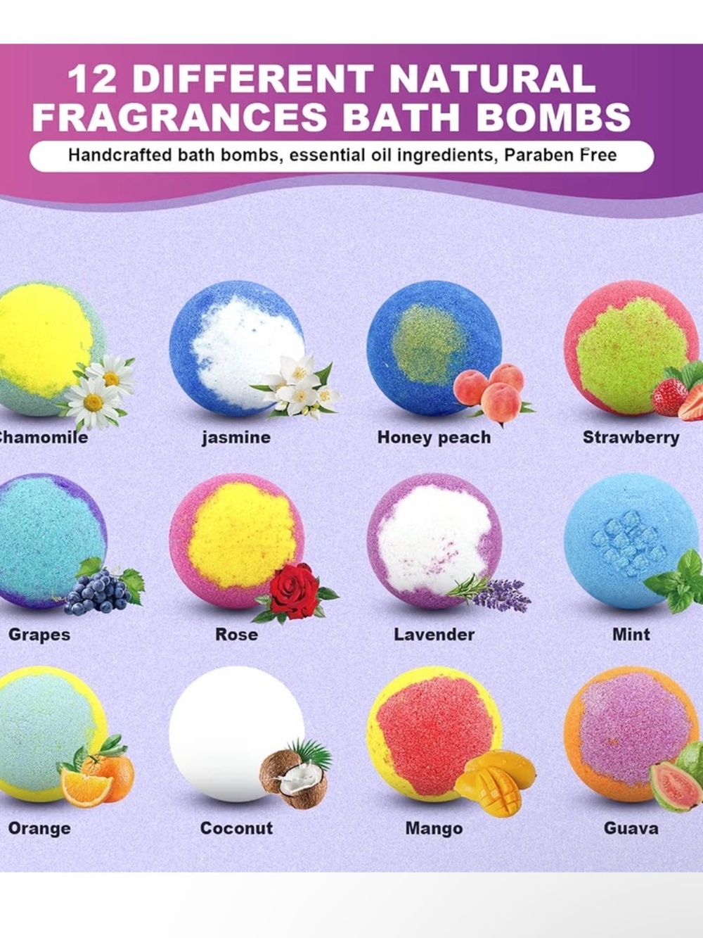 Bath Bombs for Women Gift Set 12 Pack Natural Relaxing Bath Bombs for Her - Picture 14 of 15